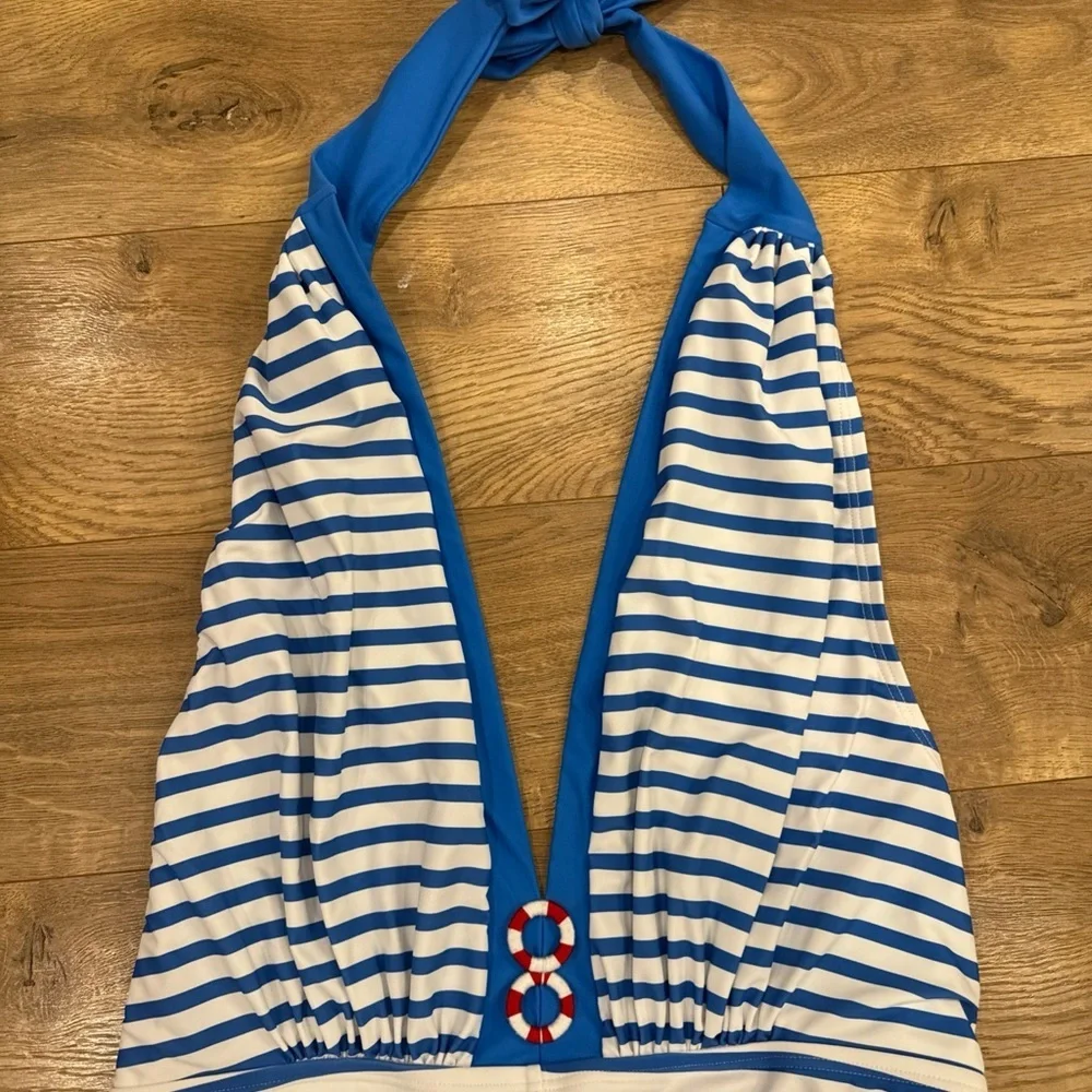 Unique Vintage Retro One Piece Swimsuit Blue/Wh Stripe 1X Rare Sailor Nautical